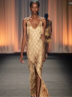 Palma Canaria small Sleek green Crochet Maxi Dress with Ring-Detail Straps